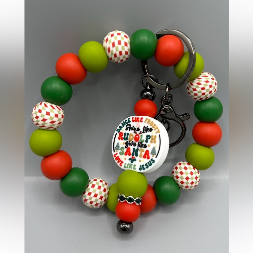Christmas Themed Hands Free Silicone Wristlet, Keychain Accessory Bracelet